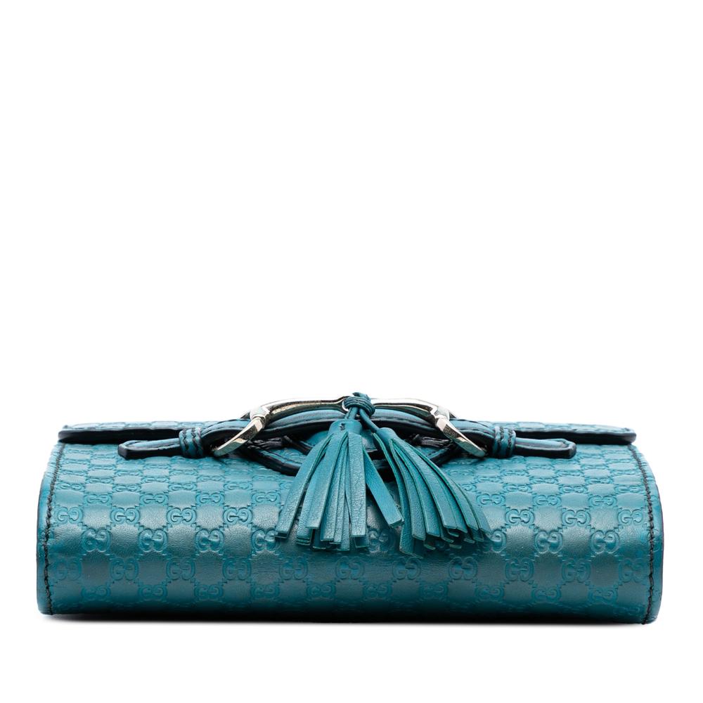 Gucci B Gucci Blue Peacock Calf Leather Mini Microguccissima Emily Crossbody Italy