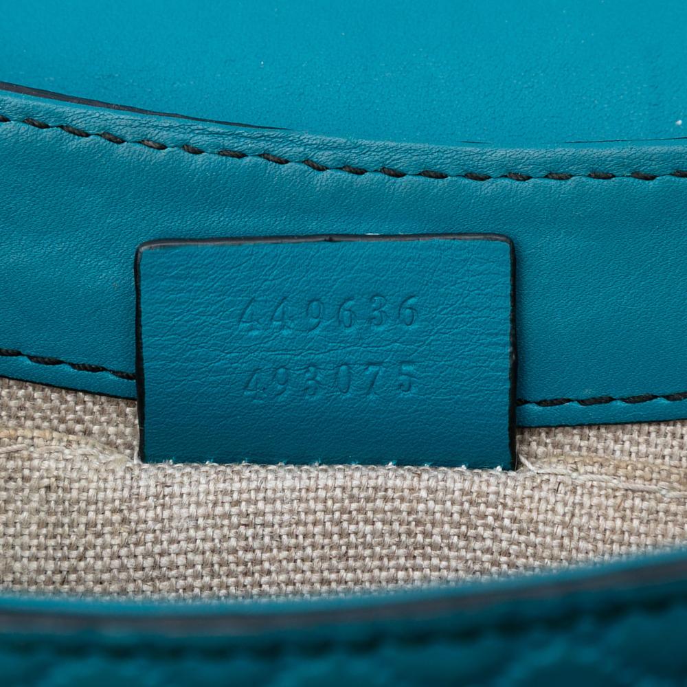 Gucci B Gucci Blue Peacock Calf Leather Mini Microguccissima Emily Crossbody Italy