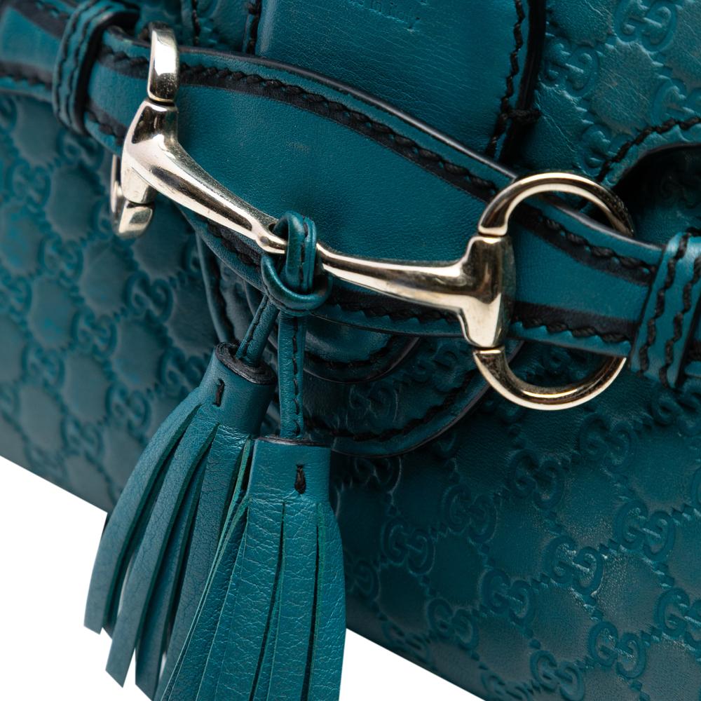 Gucci B Gucci Blue Peacock Calf Leather Mini Microguccissima Emily Crossbody Italy