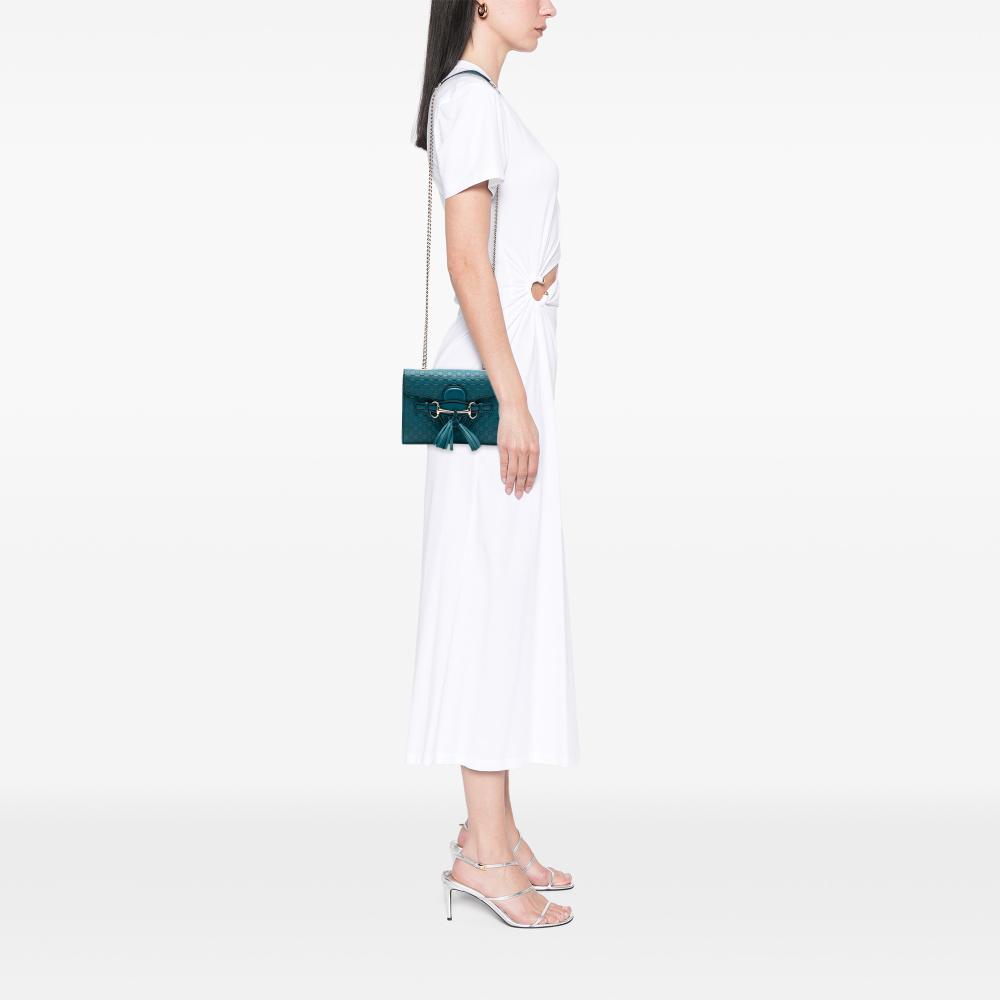 Gucci B Gucci Blue Peacock Calf Leather Mini Microguccissima Emily Crossbody Italy