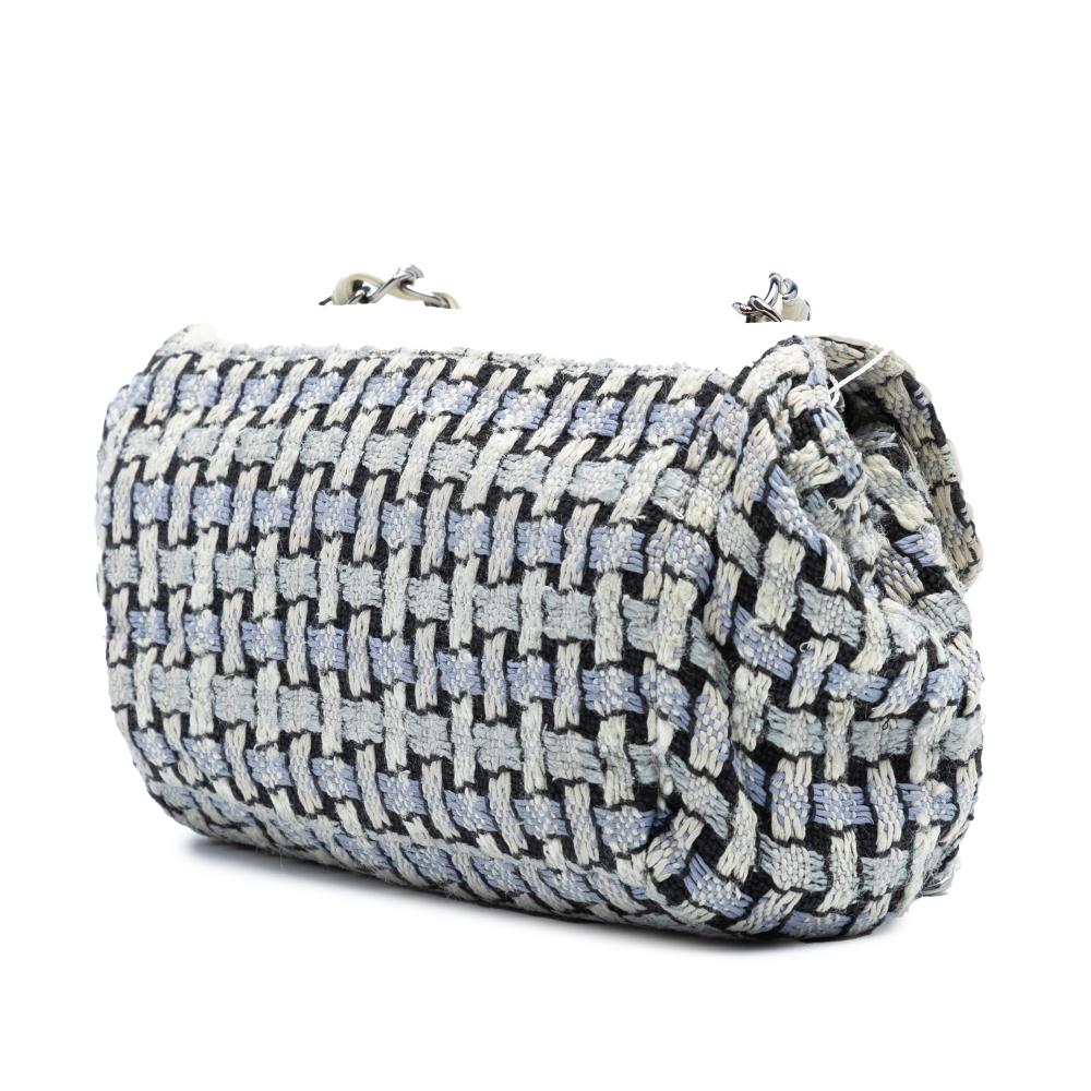 Chanel B Chanel Black with White Off White Tweed Fabric and Calfskin Woven Single Flap Italy