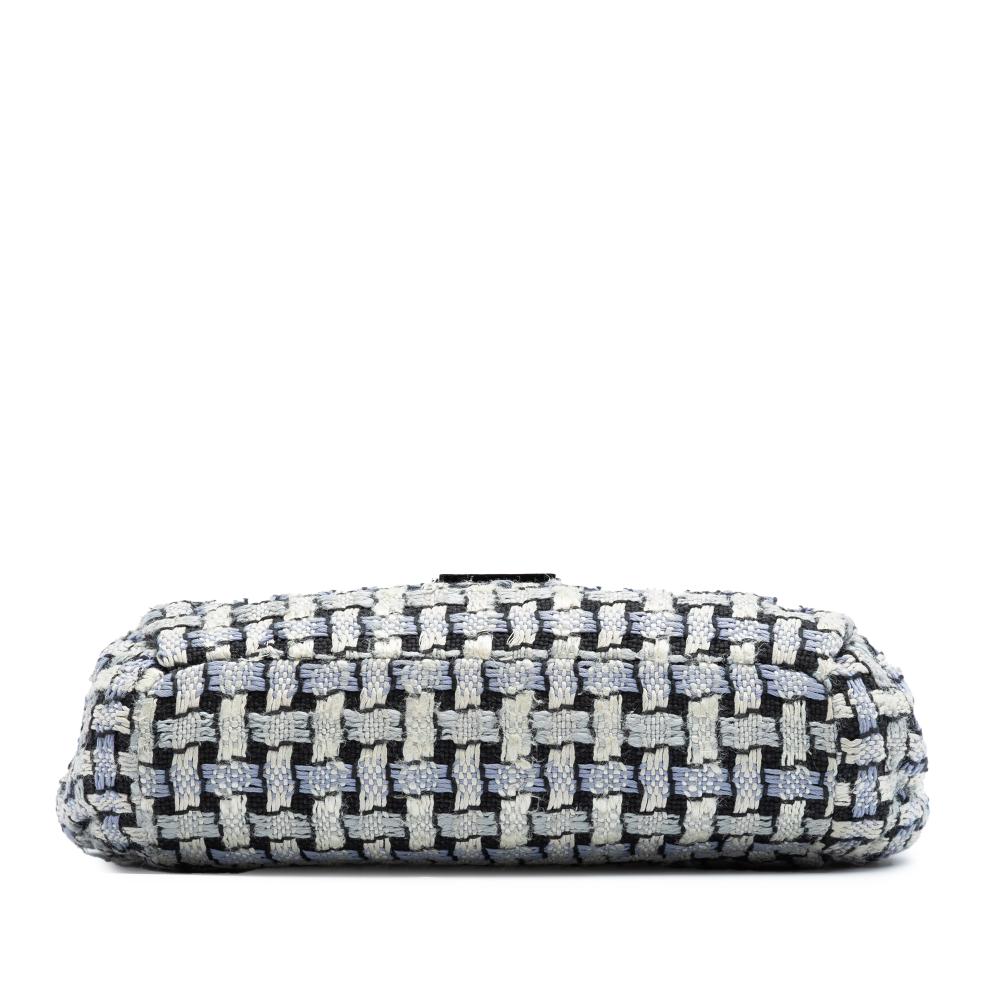 Chanel B Chanel Black with White Off White Tweed Fabric and Calfskin Woven Single Flap Italy