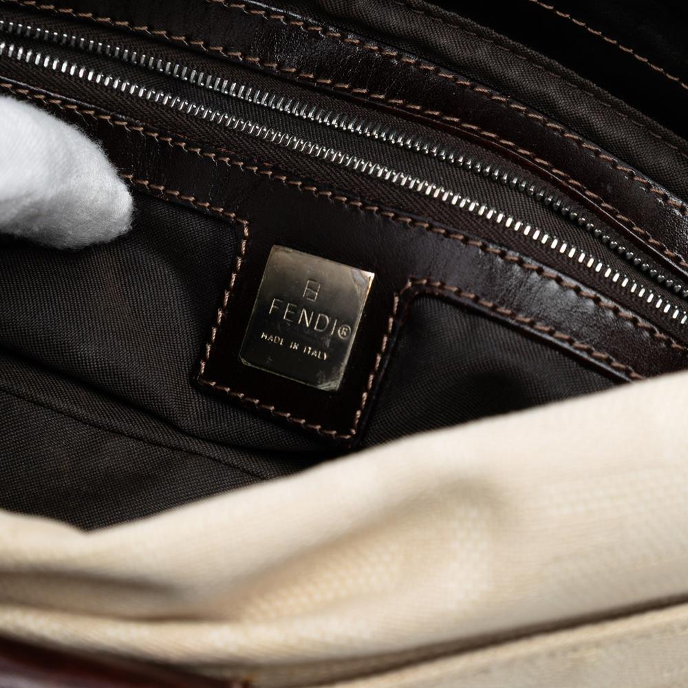 Fendi B Fendi Brown Beige Canvas Fabric Zucca Shoulder Bag Italy