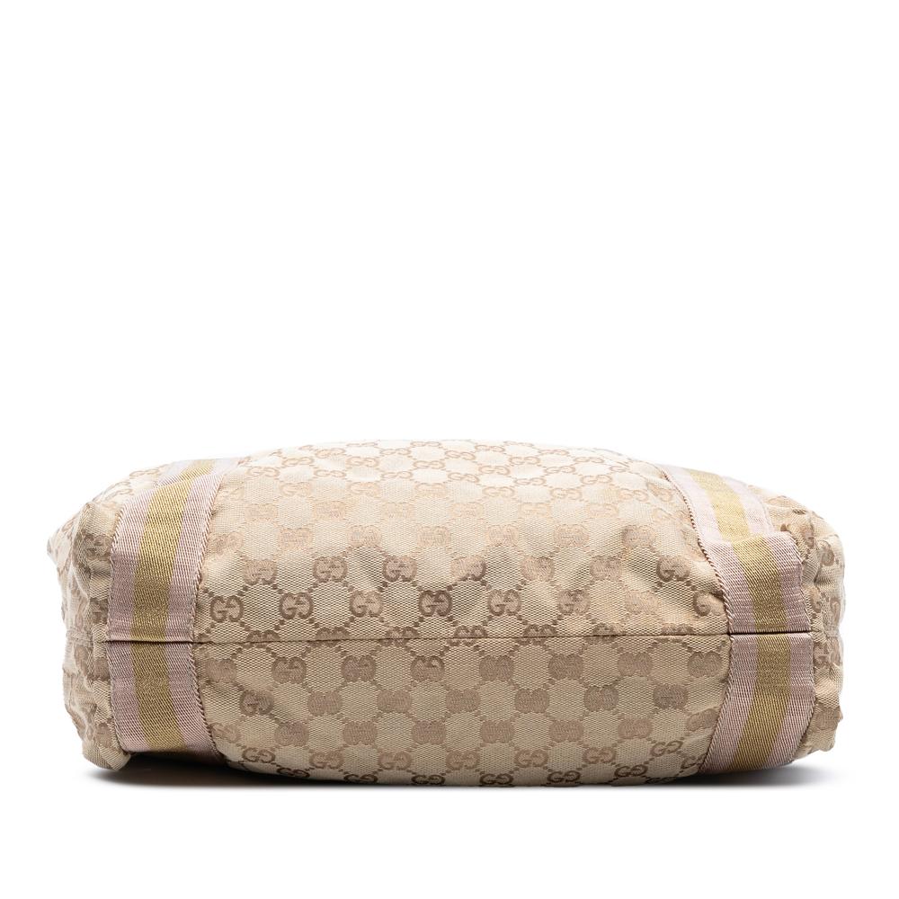 Gucci B Gucci Brown Beige with Gold Canvas Fabric GG Web Tote Italy