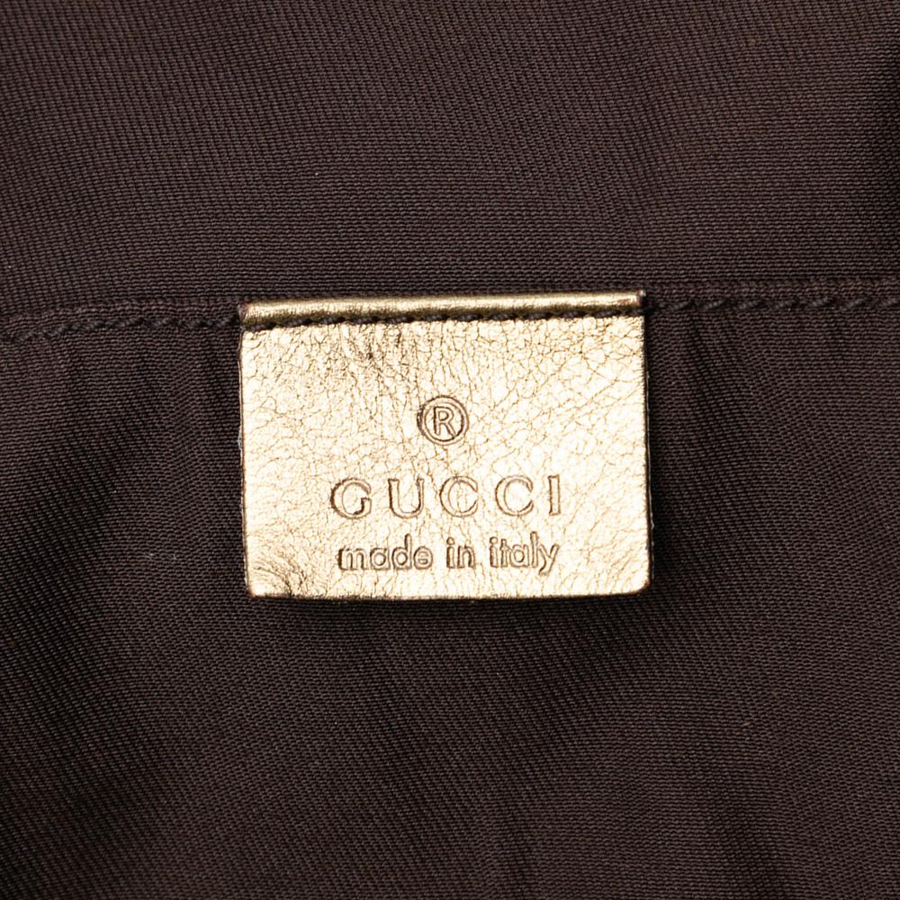 Gucci B Gucci Brown Beige with Gold Canvas Fabric GG Web Tote Italy