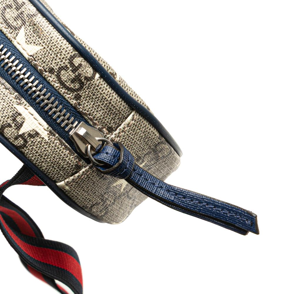 Gucci AB Gucci Brown Beige Coated Canvas Fabric Kids GG Supreme Stars Web Belt Bag Italy