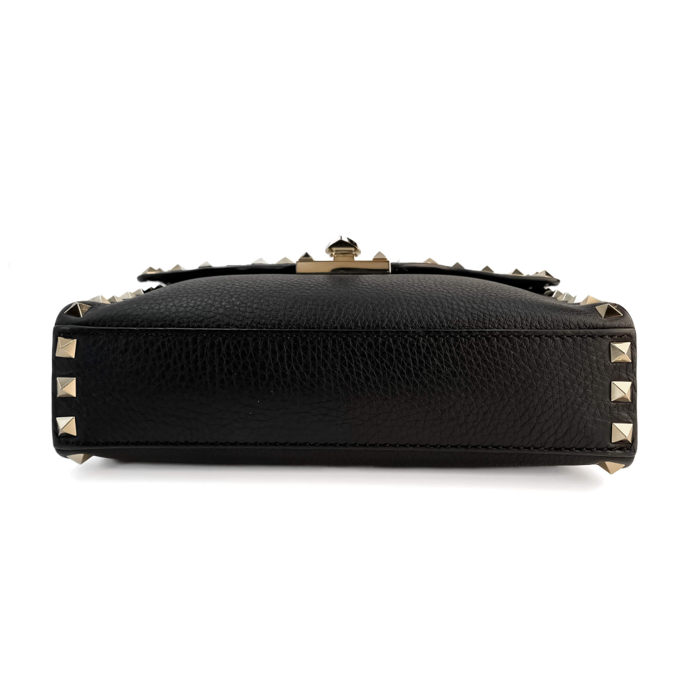 Valentino Rockstud Spike Small Calfskin Leather Flap Crossbody Black