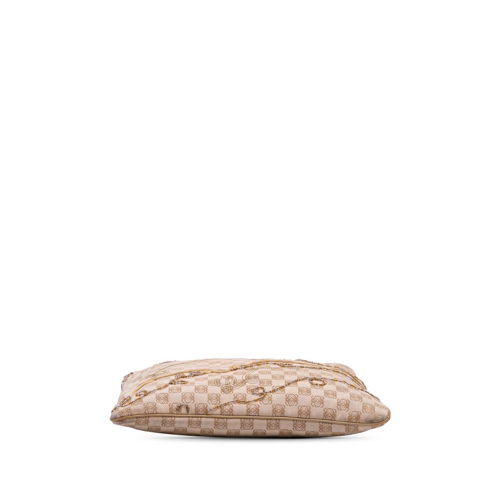 Loewe B LOEWE Brown Beige with Gold Canvas Fabric Anagram Embroidered Tote Spain