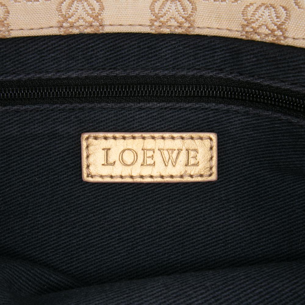 Loewe B LOEWE Brown Beige with Gold Canvas Fabric Anagram Embroidered Tote Spain