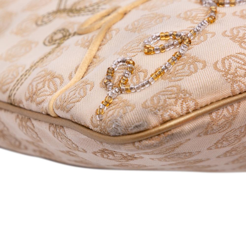 Loewe B LOEWE Brown Beige with Gold Canvas Fabric Anagram Embroidered Tote Spain
