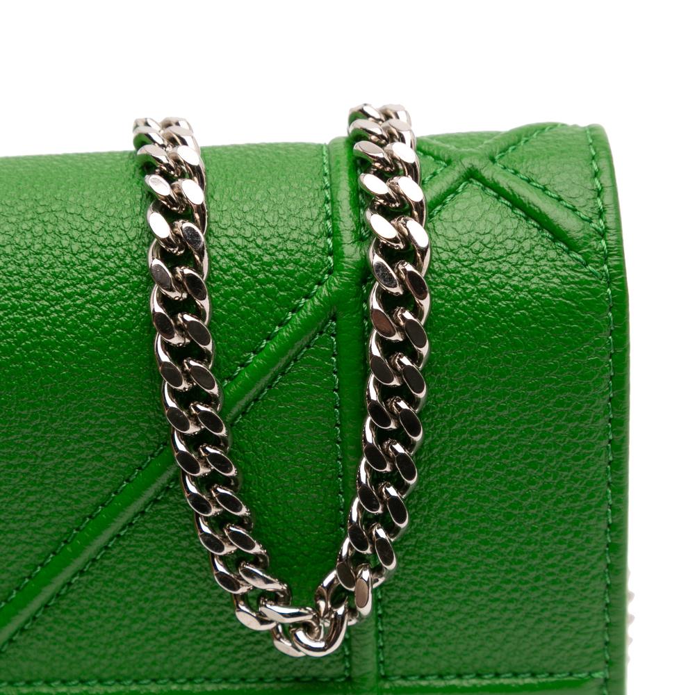 Christian Dior AB Dior Green Lime Calf Leather Grained skin Diorama Croisiere Wallet on Chain Italy