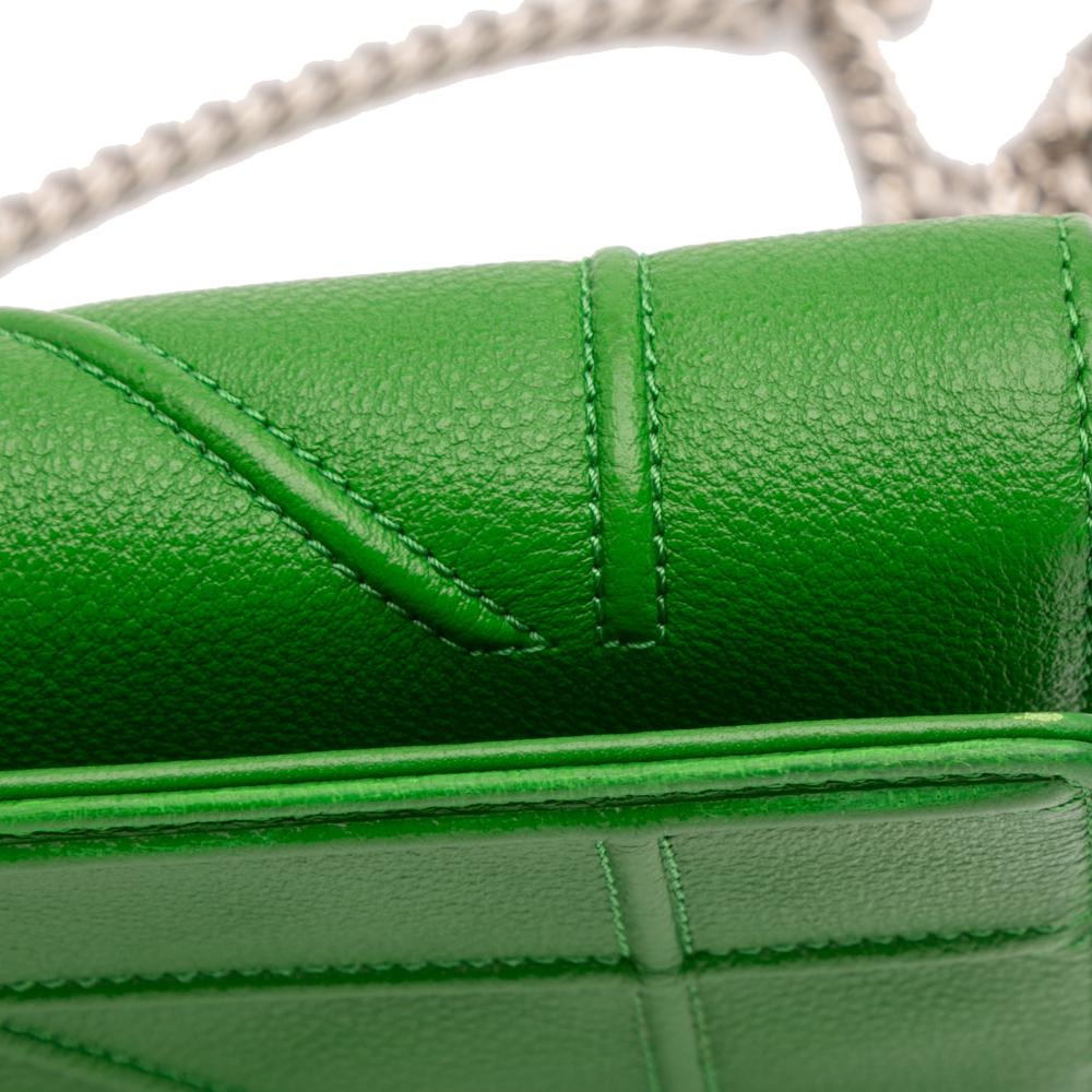 Christian Dior AB Dior Green Lime Calf Leather Grained skin Diorama Croisiere Wallet on Chain Italy