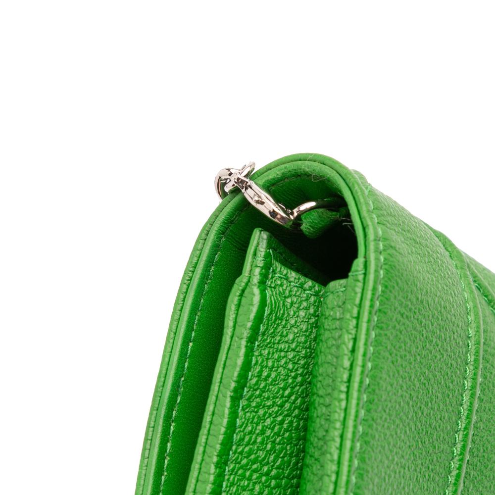 Christian Dior AB Dior Green Lime Calf Leather Grained skin Diorama Croisiere Wallet on Chain Italy