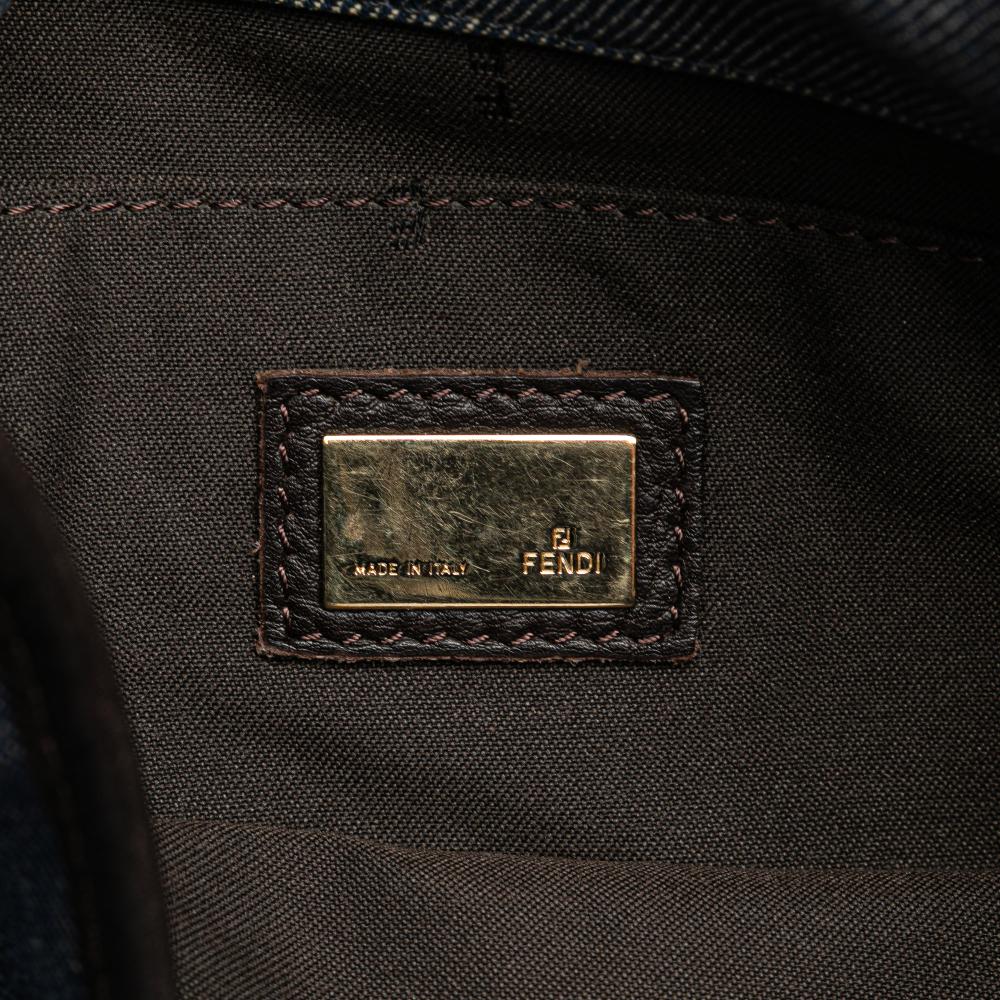 Fendi B Fendi Blue Denim Denim Fabric Zucca Trimmed Buckle Flap Bag Italy