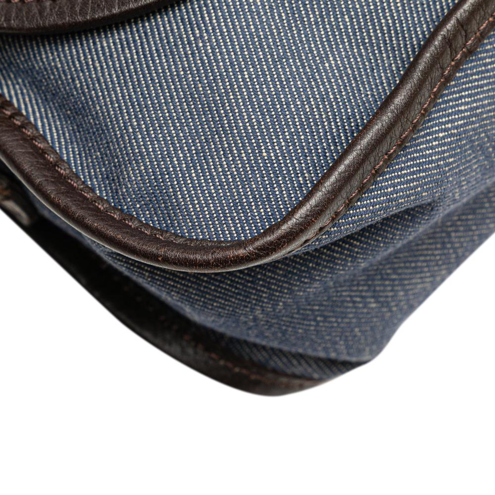 Fendi B Fendi Blue Denim Denim Fabric Zucca Trimmed Buckle Flap Bag Italy