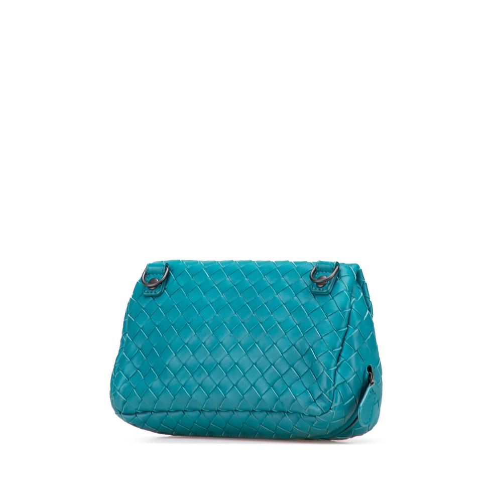 Bottega Veneta Blue Mini Nappa Intrecciato Expandable Chain Crossbody Italy