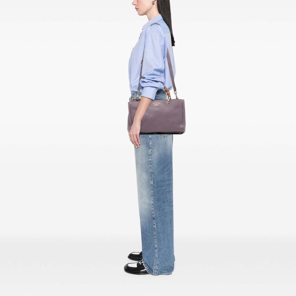 Gucci B Gucci Purple Lilac Calf Leather Medium skin Bamboo Shopper Satchel Italy