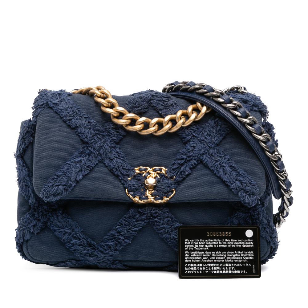 Chanel B Chanel Blue Canvas Fabric Medium and Cotton 19 Flap Italy