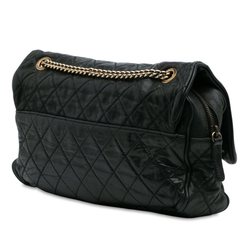 Chanel B Chanel Black Calf Leather Large Quilted Iridescent skin Shiva Flap Italy