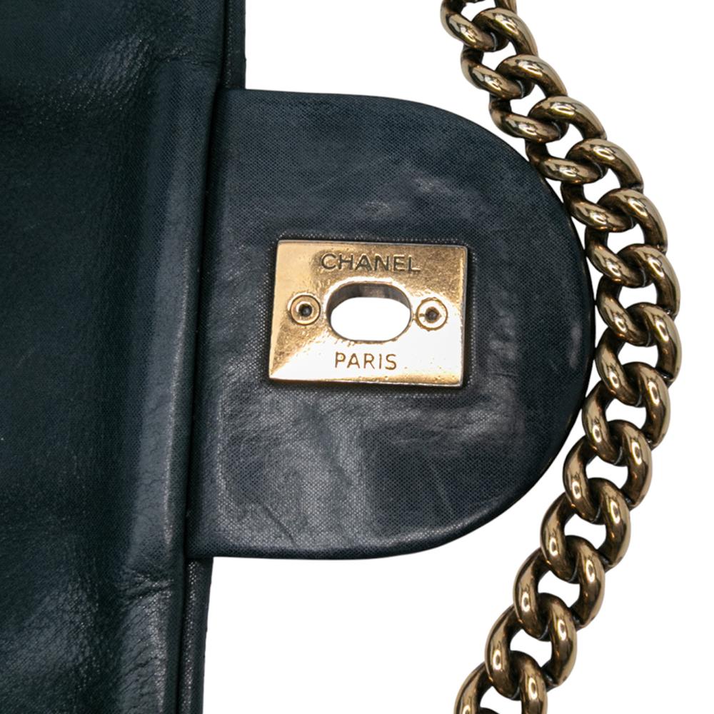 Chanel B Chanel Black Calf Leather Large Quilted Iridescent skin Shiva Flap Italy