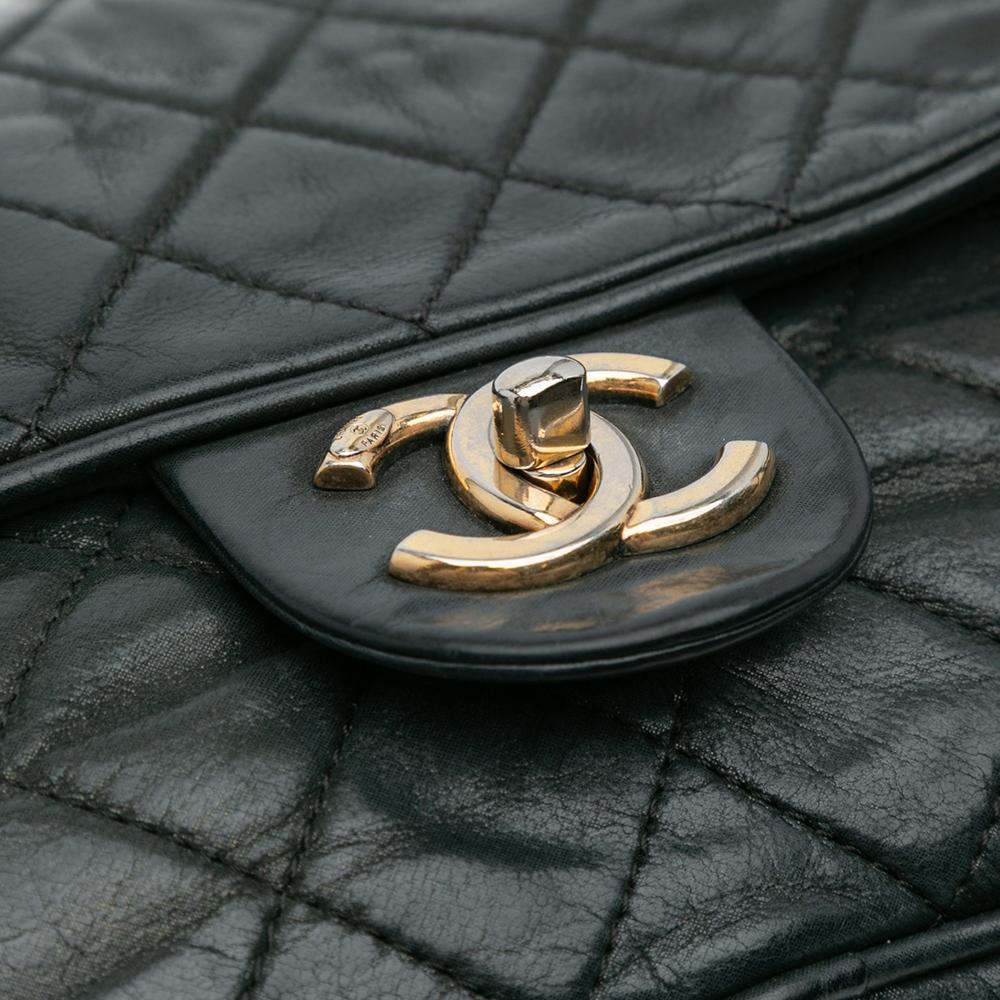 Chanel B Chanel Black Calf Leather Large Quilted Iridescent skin Shiva Flap Italy