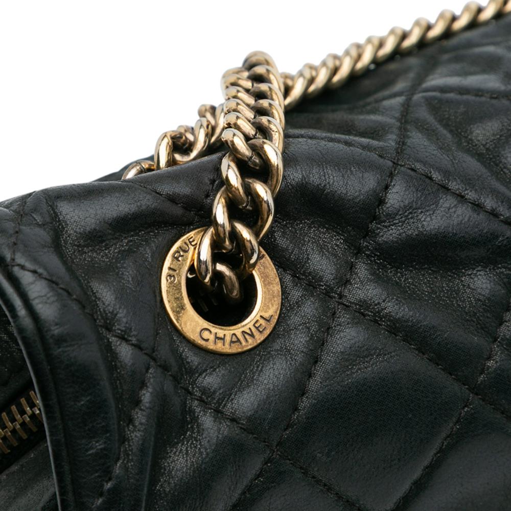 Chanel B Chanel Black Calf Leather Large Quilted Iridescent skin Shiva Flap Italy