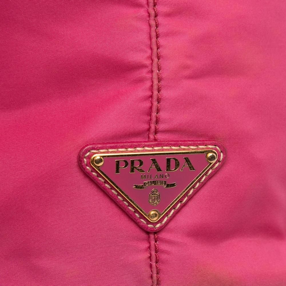 Prada B Prada Pink Nylon Fabric Tessuto Canapa Logo Tote Italy