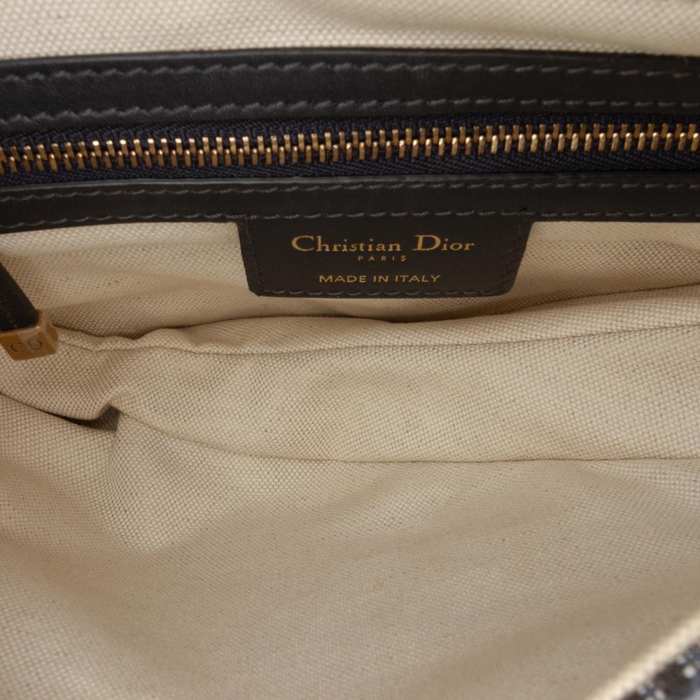 Christian Dior AB Dior Blue Canvas Fabric Oblique Saddle Bag Italy