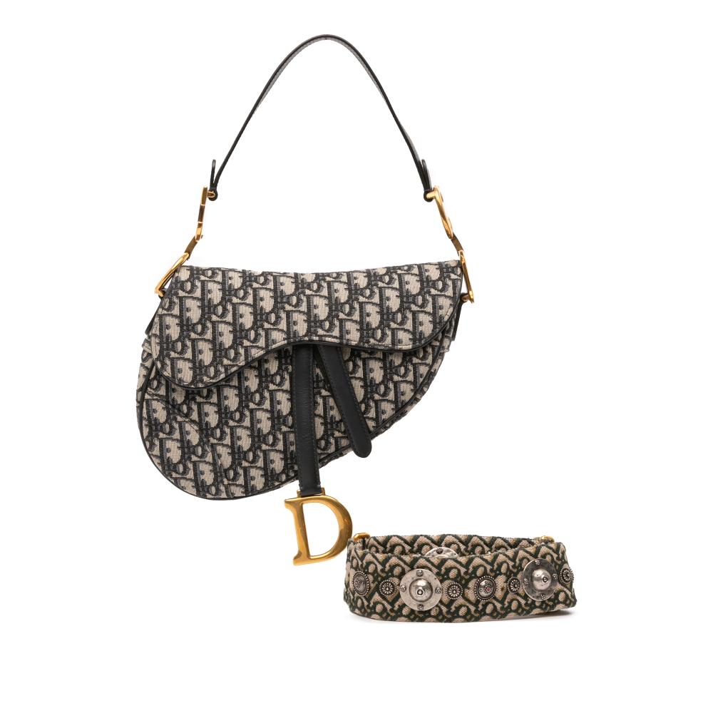 Christian Dior AB Dior Blue Canvas Fabric Oblique Saddle Bag Italy