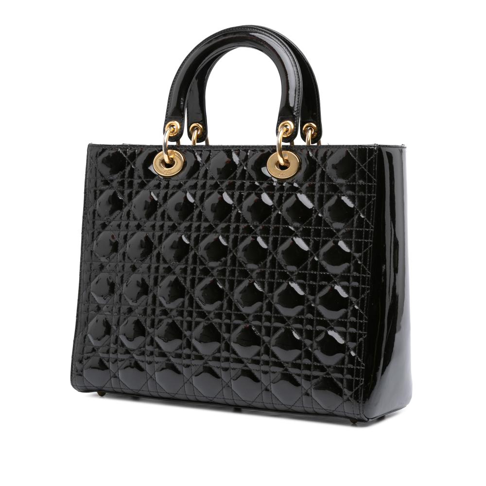 Christian Dior B Dior Black Patent Leather Leather Large Patent Cannage Lady Dior Italy