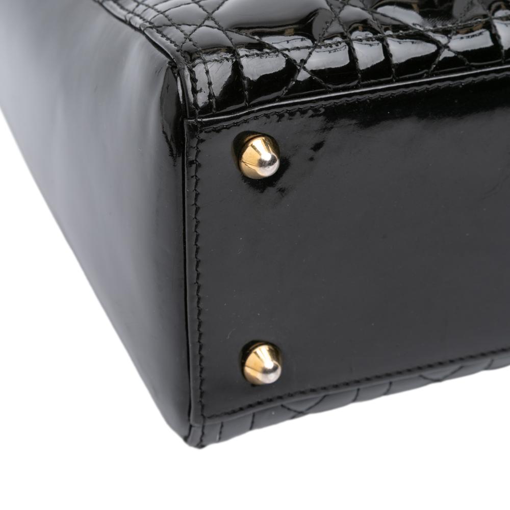 Christian Dior B Dior Black Patent Leather Leather Large Patent Cannage Lady Dior Italy