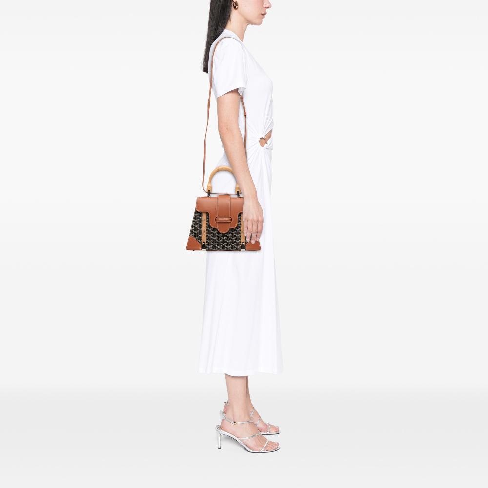 Goyard B Goyard Black Coated Canvas Fabric Goyardine Saigon Structured PM France