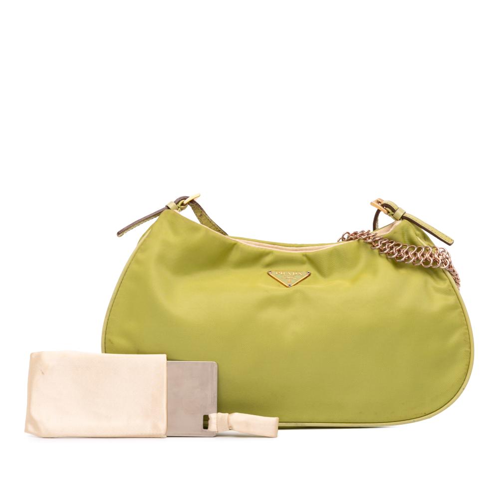 Prada B Prada Green Light Green Nylon Fabric Tessuto Chain Shoulder Bag Italy