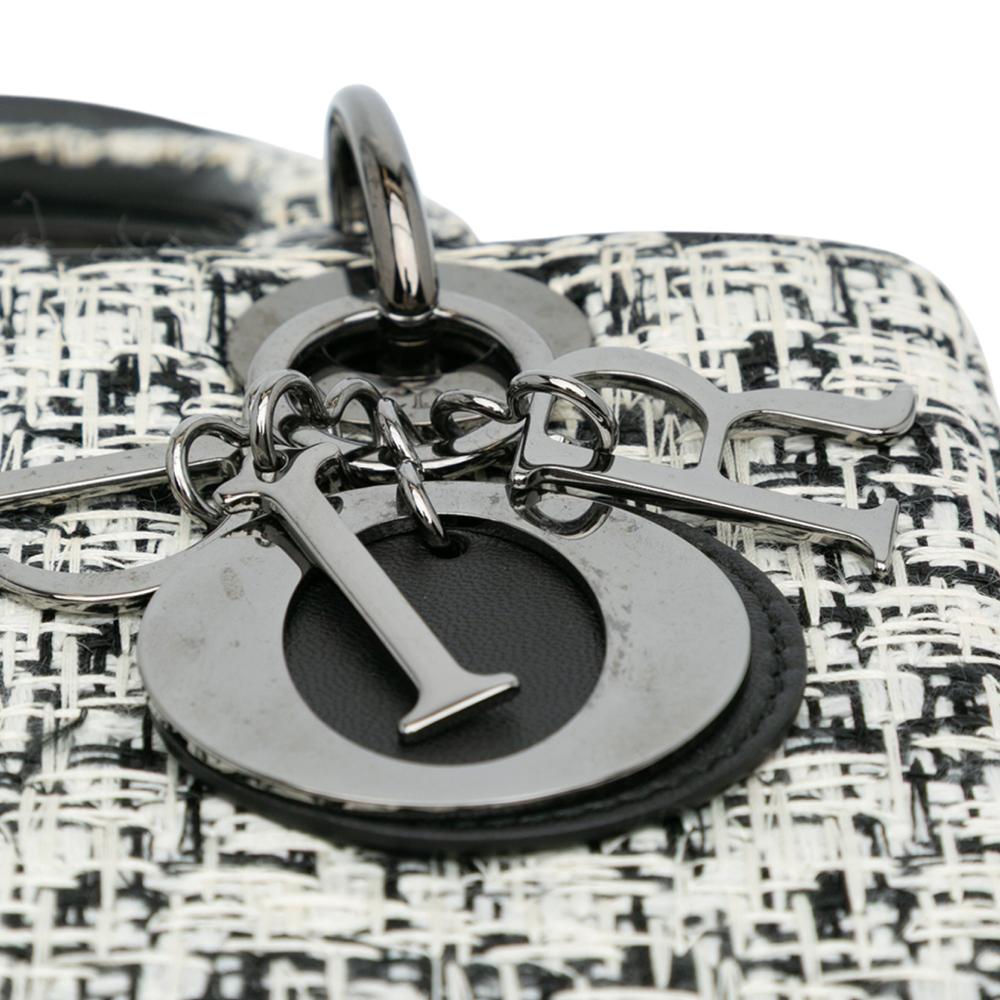 Christian Dior B Dior White Tweed Fabric Medium Lady Dior Italy