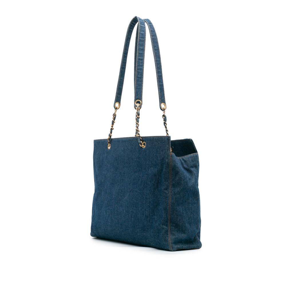 Chanel B Chanel Blue Denim Fabric CC Chain Tote Italy