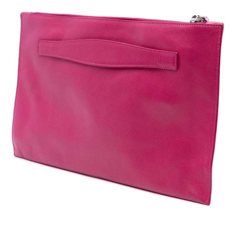 Prada B Prada Pink Hot Pink Saffiano Leather Lux Zip Clutch Italy