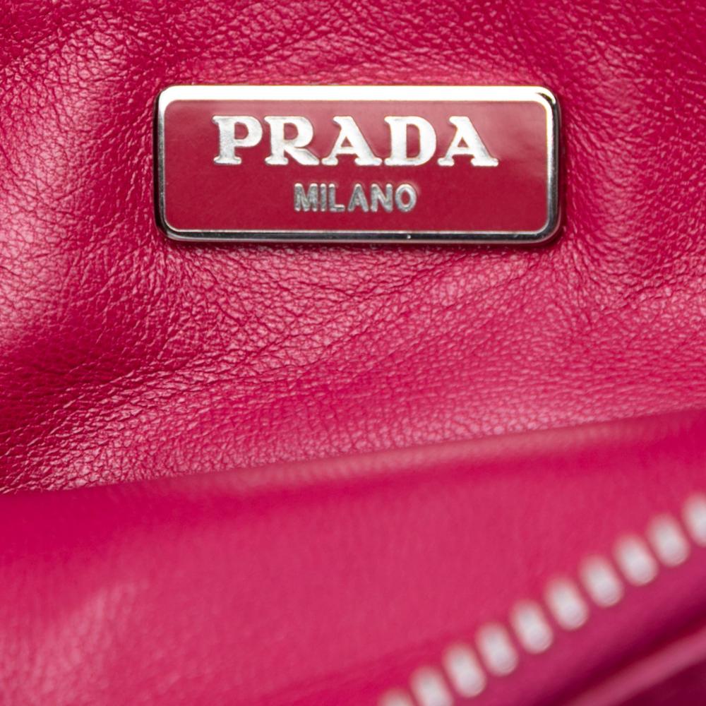 Prada B Prada Pink Hot Pink Saffiano Leather Lux Zip Clutch Italy