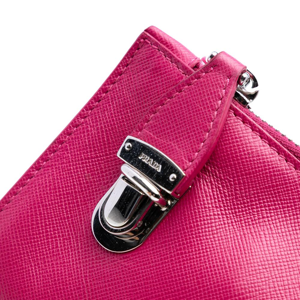 Prada B Prada Pink Hot Pink Saffiano Leather Lux Zip Clutch Italy