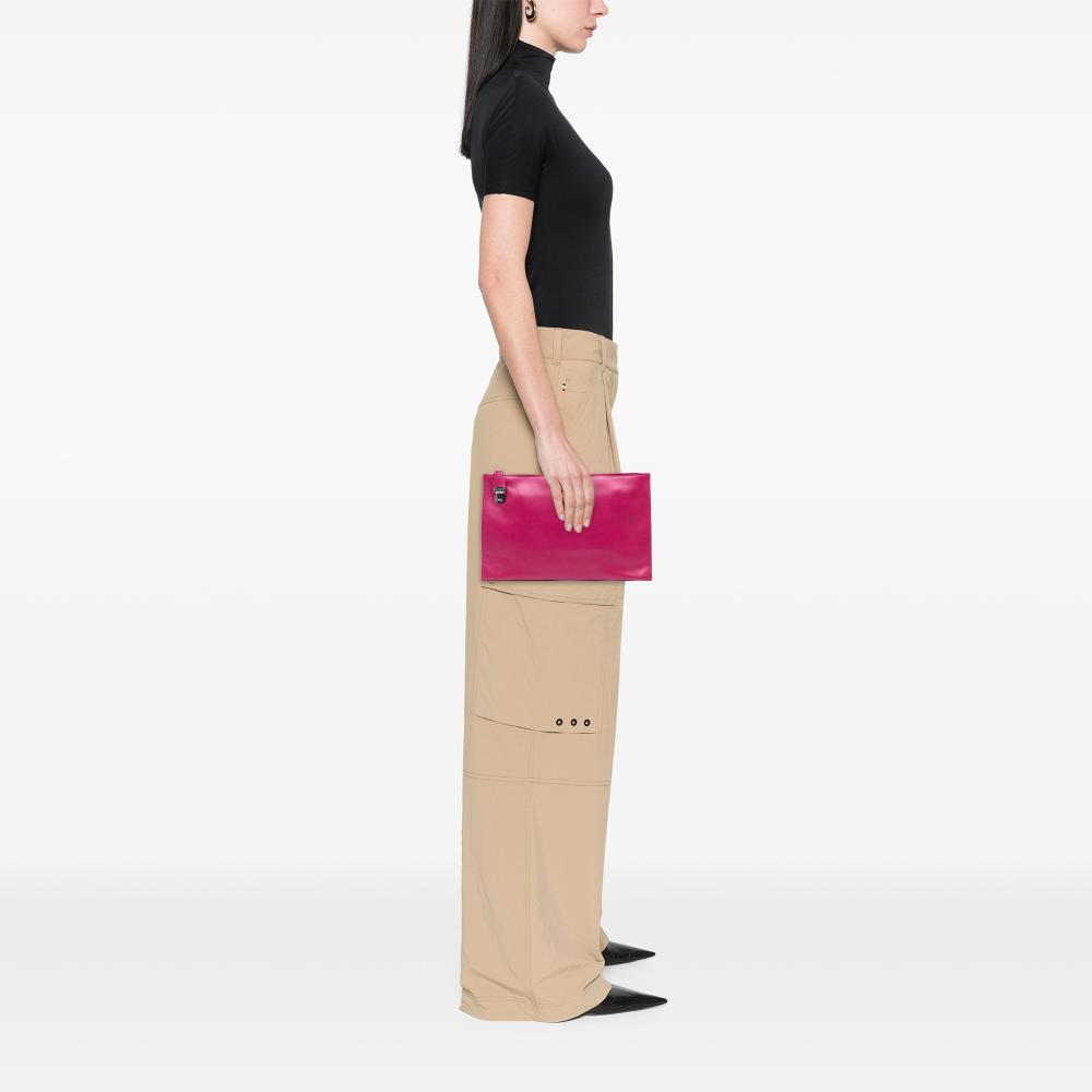 Prada B Prada Pink Hot Pink Saffiano Leather Lux Zip Clutch Italy