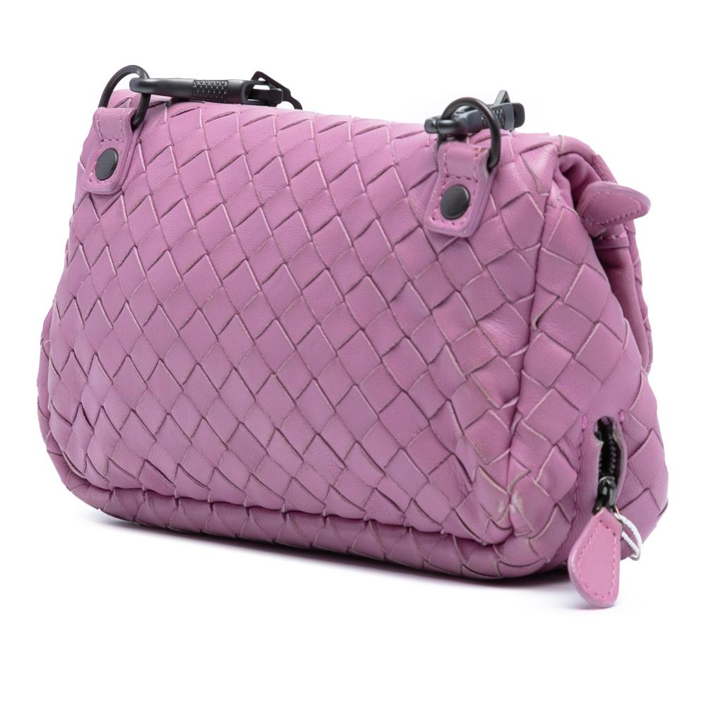 Bottega Veneta Pink Mini Nappa Intrecciato Expandable Chain Flap Crossbody Italy