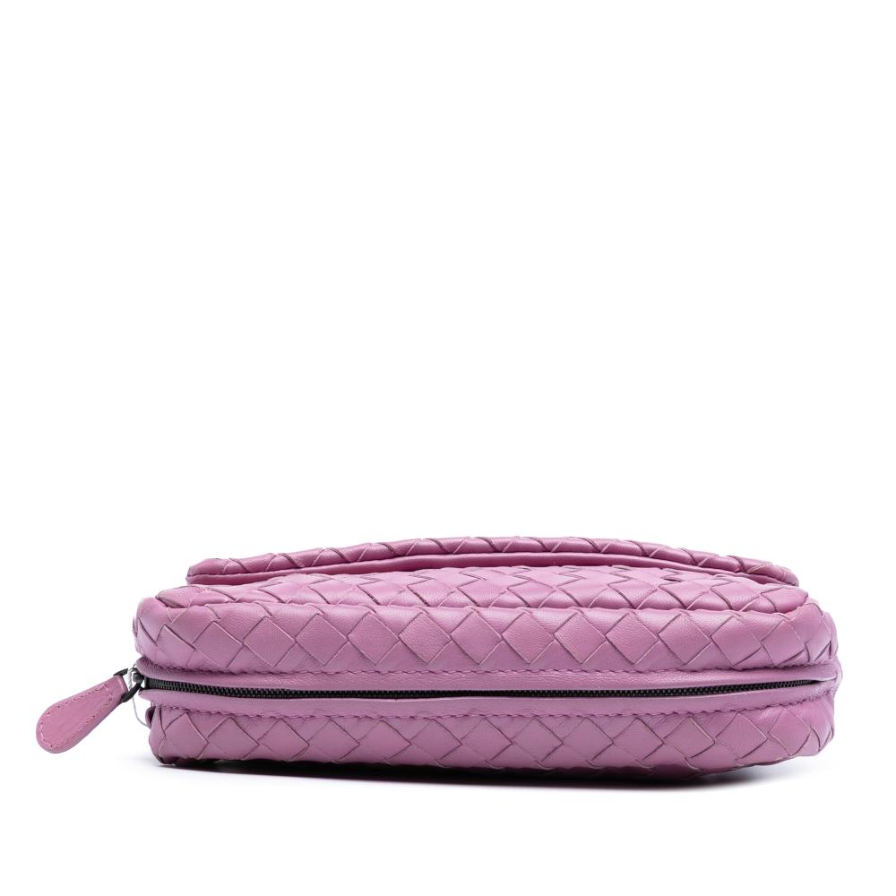 Bottega Veneta Pink Mini Nappa Intrecciato Expandable Chain Flap Crossbody Italy