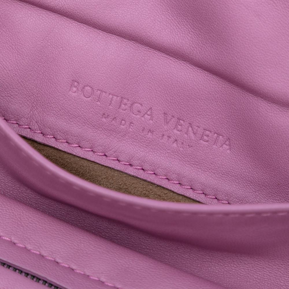 Bottega Veneta Pink Mini Nappa Intrecciato Expandable Chain Flap Crossbody Italy