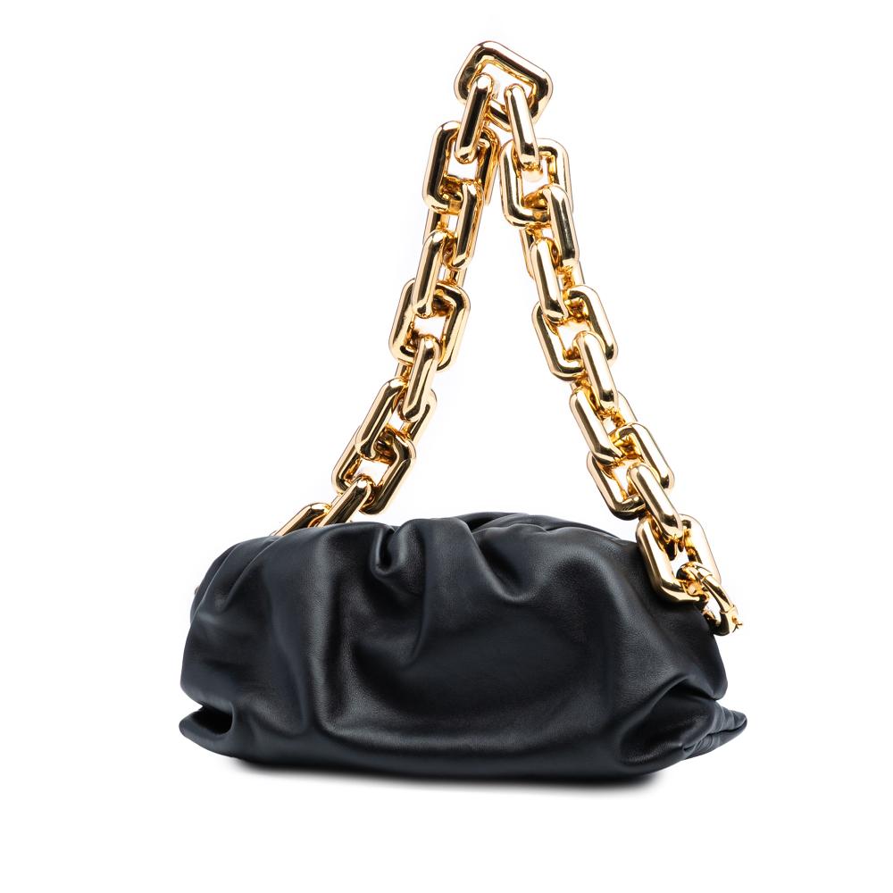 Bottega Veneta AB Bottega Veneta Black Lambskin Leather Leather Small Lambskin Chain Pouch Italy