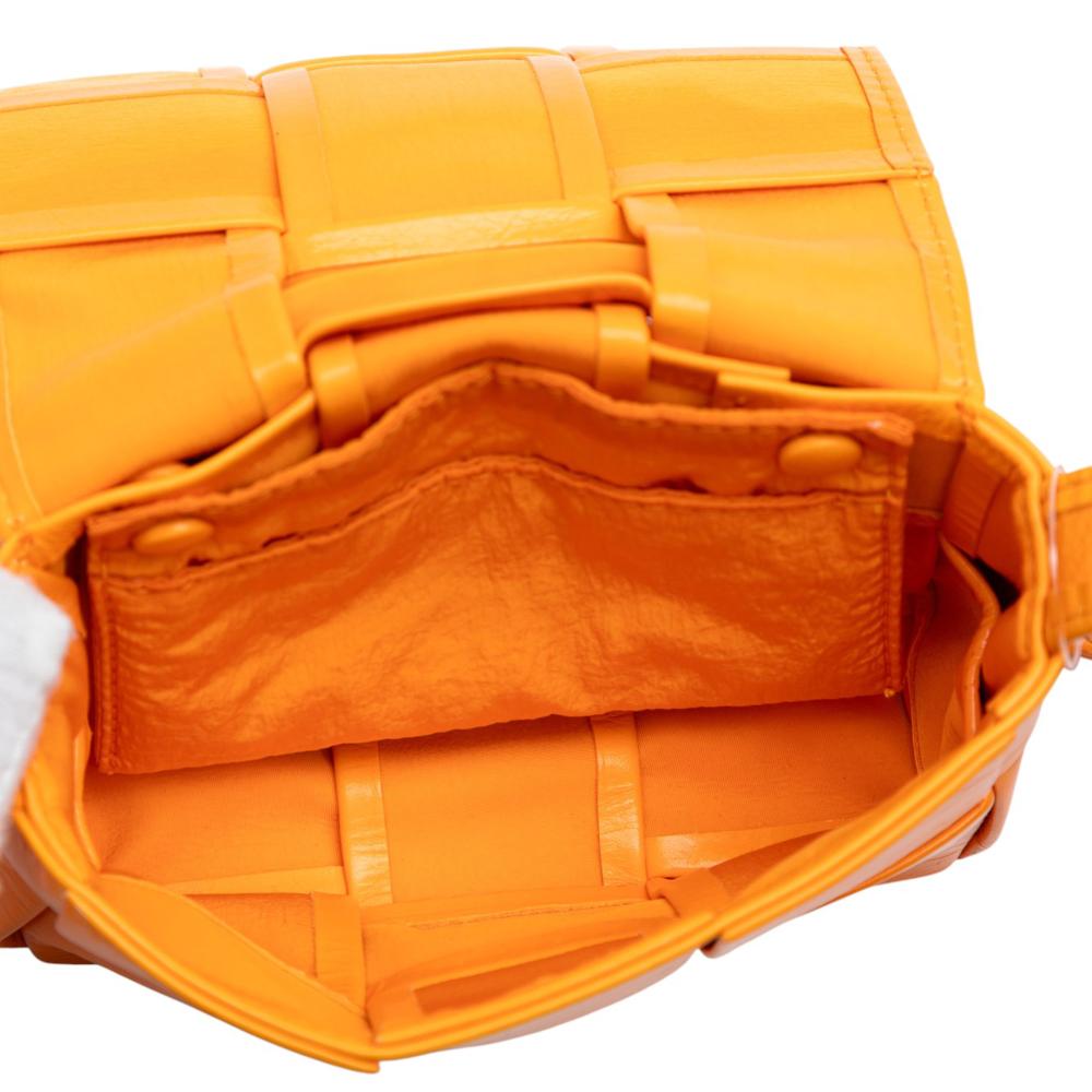 Bottega Veneta Orange Extra Mini Crinkled Lambskin Intrecciato Cassette Crossbody Italy