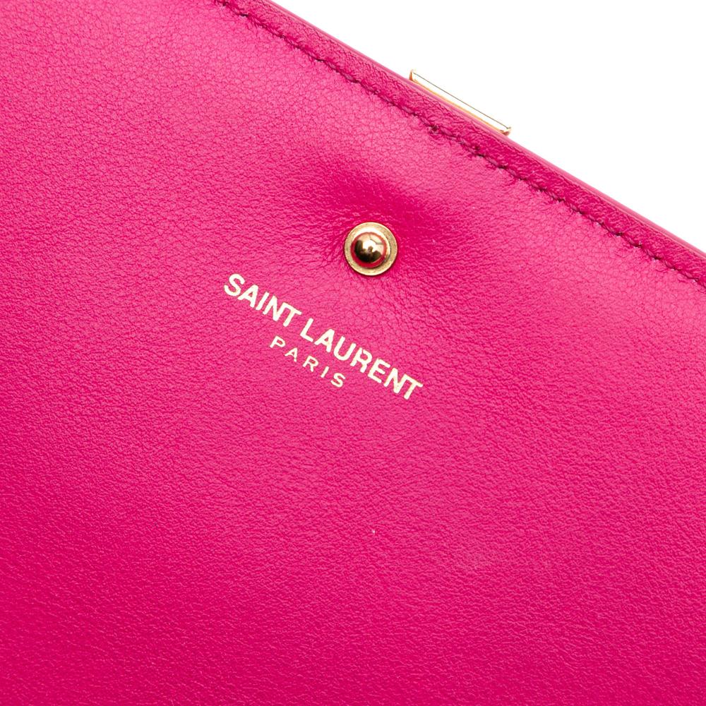 Saint Laurent B Saint Laurent Pink Dark Pink Calf Leather Chyc Ligne Wallet on Chain Italy