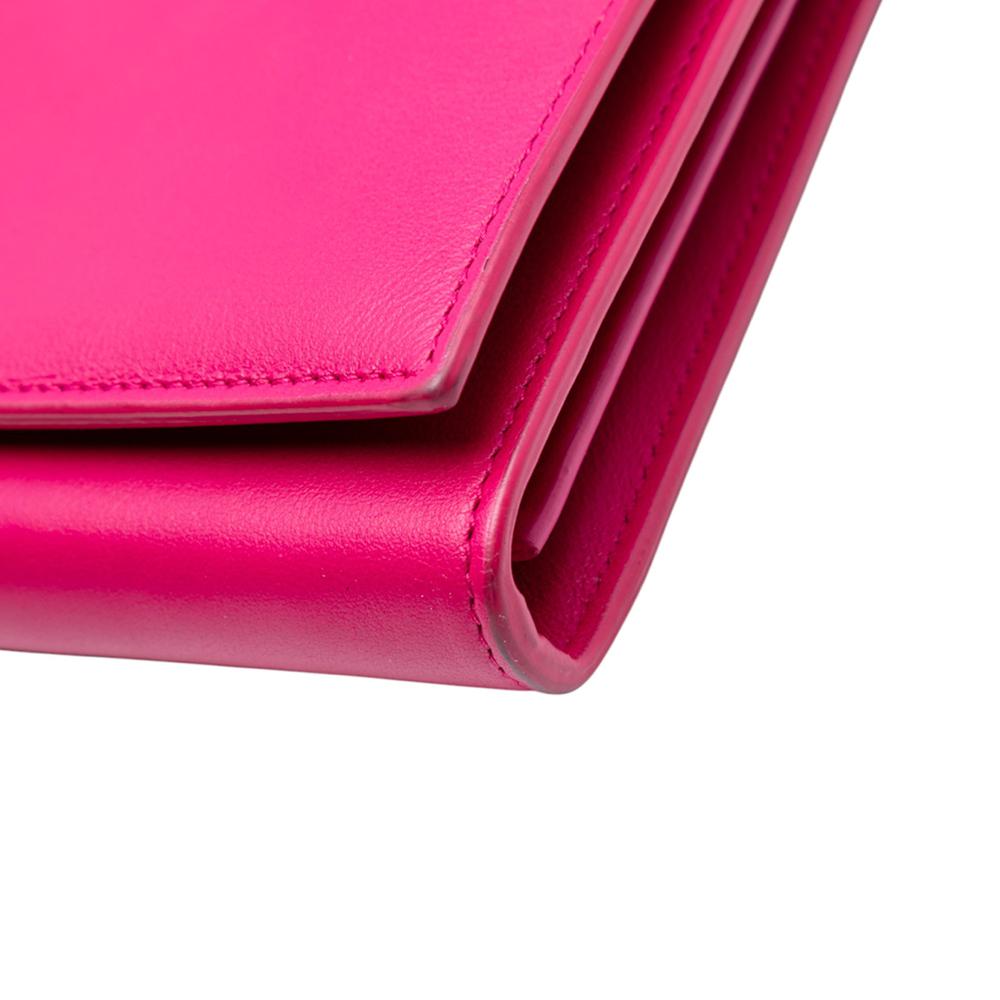 Saint Laurent B Saint Laurent Pink Dark Pink Calf Leather Chyc Ligne Wallet on Chain Italy