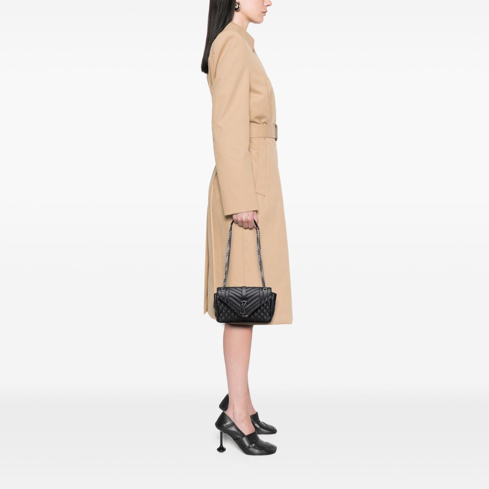 Saint Laurent B Saint Laurent Black Sheepskin Leather Leather Medium Sheepskin Triquilt Monogram College Bag Italy