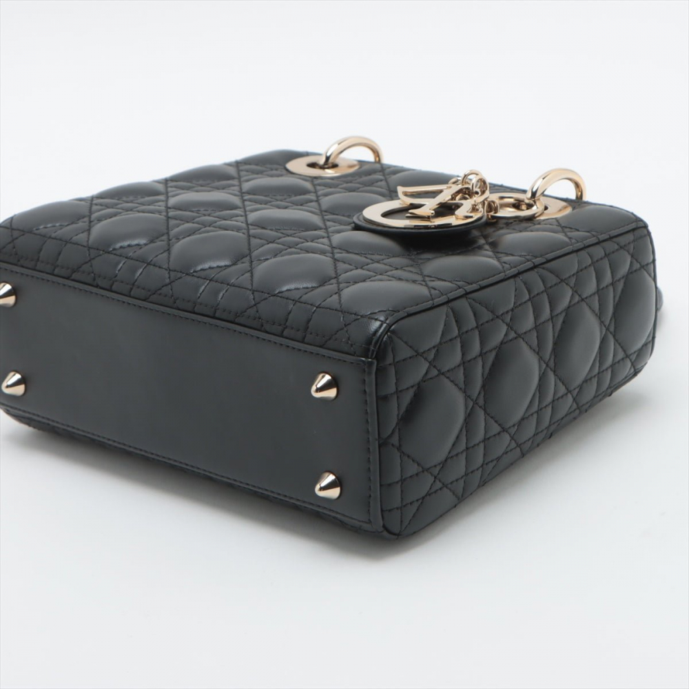 Christian Dior Lady Dior Small Lambskin Leather My ABCDior Cannage Tote Handbag Black