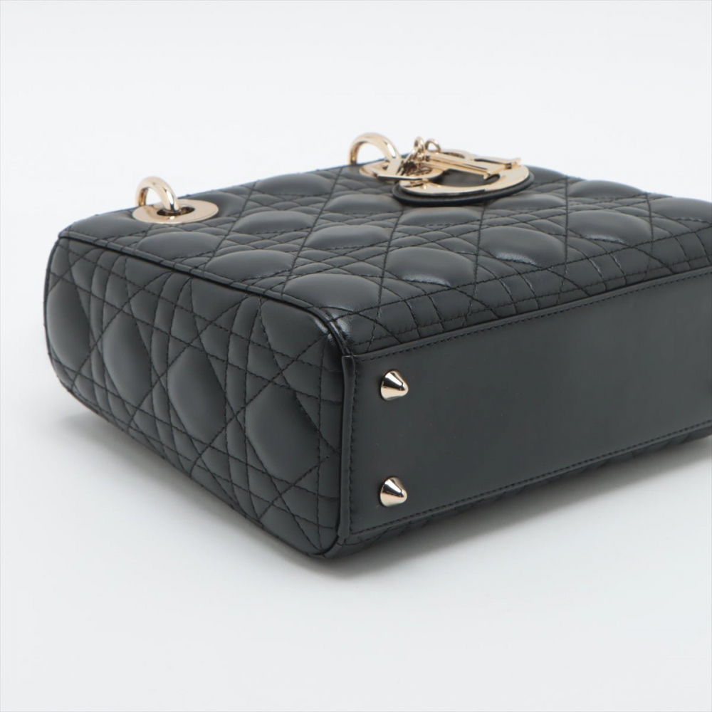 Christian Dior Lady Dior Small Lambskin Leather My ABCDior Cannage Tote Handbag Black