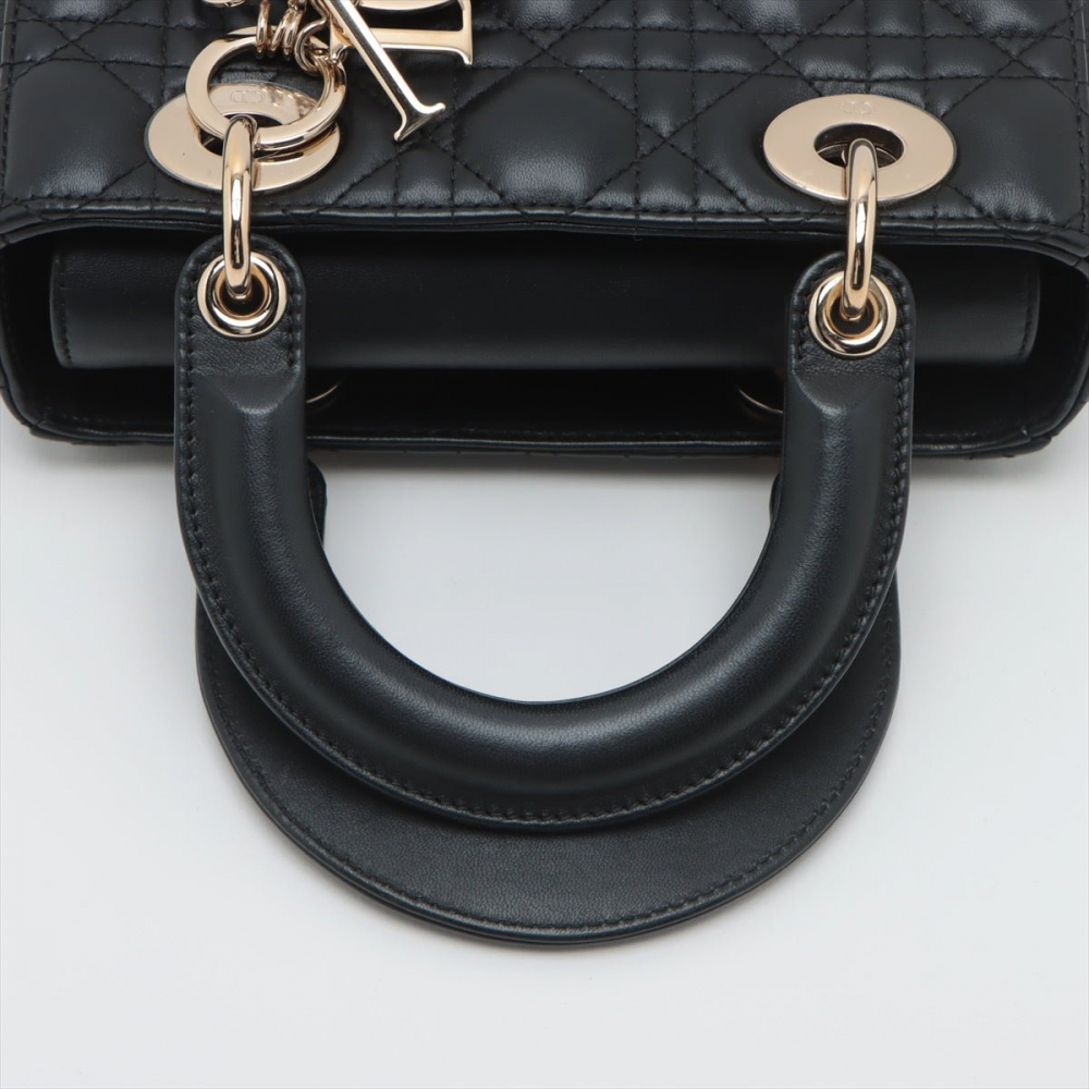 Christian Dior Lady Dior Small Lambskin Leather My ABCDior Cannage Tote Handbag Black